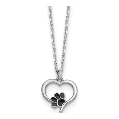 Sterling Silver Heart Paw Print Pendant Necklace