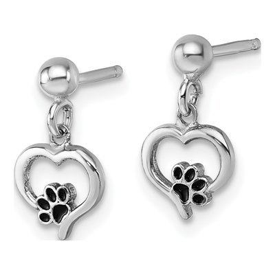 Sterling Silver Heart Paw Print Dangle Earrings – view 3