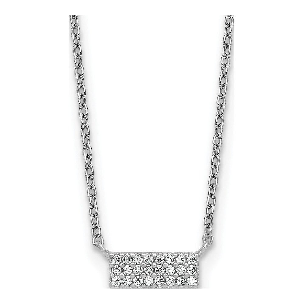 Sterling Silver Rhodium-Plated Polished Cz Bar 17.5 Inch Necklace with Spring Ring Clasp