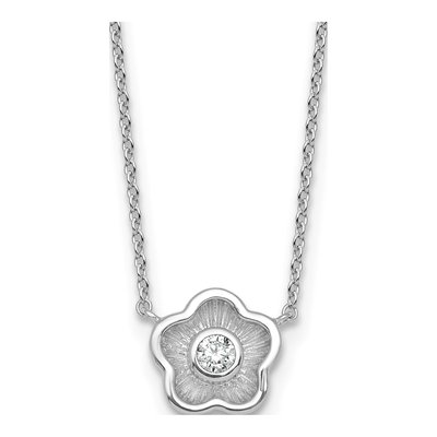 Sterling Silver CZ Flower Pendant Necklace