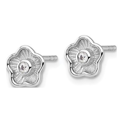 Sterling Silver CZ Flower Stud Earrings – view 3
