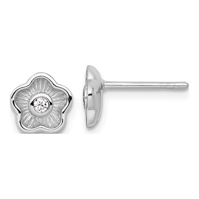 Sterling Silver CZ Flower Stud Earrings
