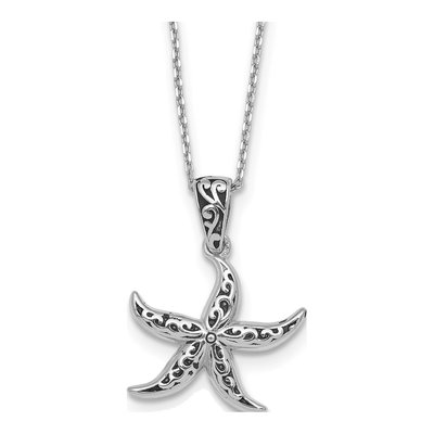 Sterling Silver Filigree Starfish Pendant Necklace
