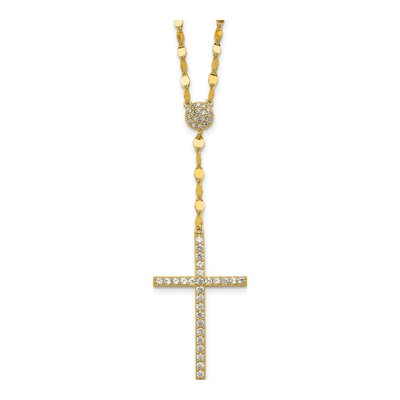 Gold-Plated Sterling Silver CZ Latin Cross Necklace
