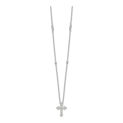 Sterling Silver CZ Budded Cross Necklace – view 3