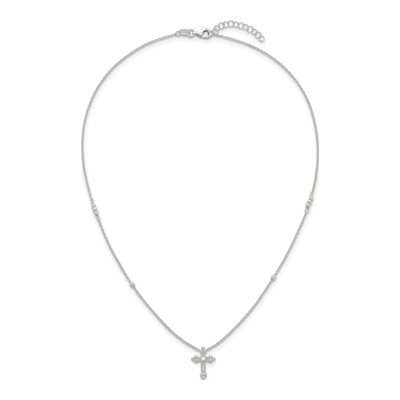Sterling Silver CZ Budded Cross Necklace – view 5