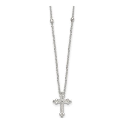Sterling Silver CZ Budded Cross Necklace