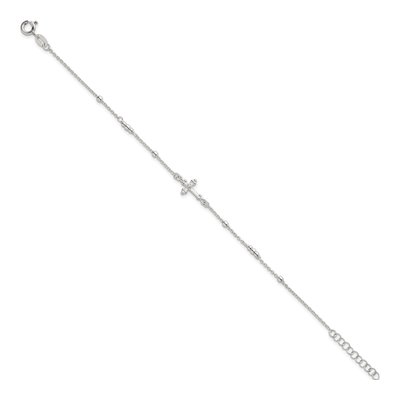 Sterling Silver CZ Budded Cross Bracelet – view 3