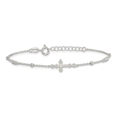 Sterling Silver CZ Budded Cross Bracelet – view 4