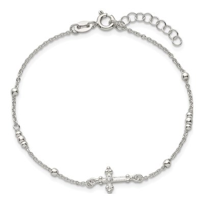 Sterling Silver CZ Budded Cross Bracelet – view 5
