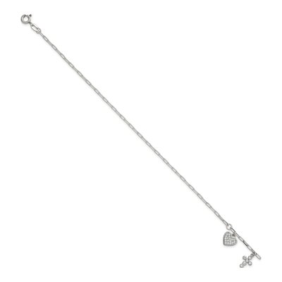 Sterling Silver CZ Heart Cross Bracelet – view 3