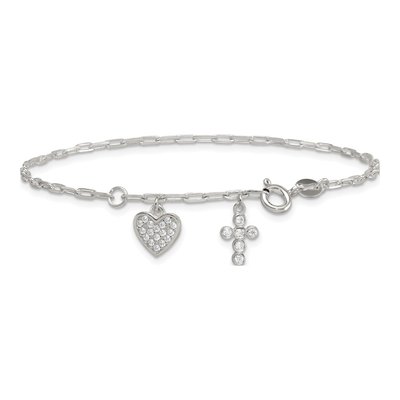 Sterling Silver CZ Heart Cross Bracelet – view 4