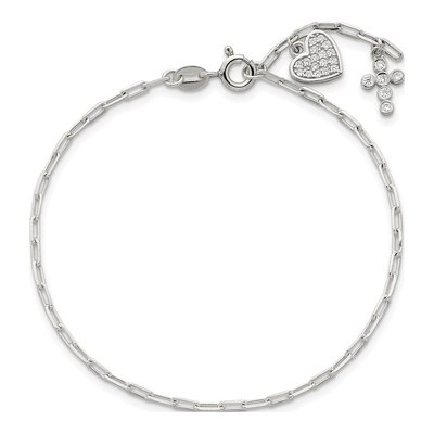 Sterling Silver CZ Heart Cross Bracelet – view 5