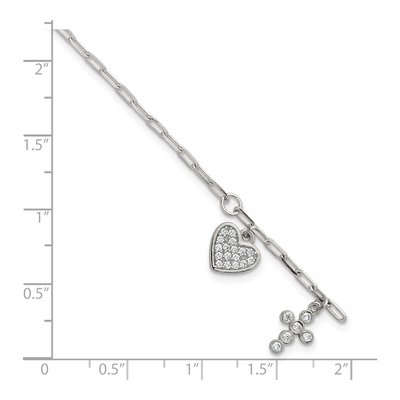 Sterling Silver CZ Heart Cross Bracelet – view 6