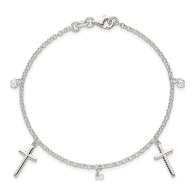 Sterling Silver CZ Dangle Cross Bracelet – view 5