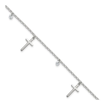Sterling Silver CZ Dangle Cross Bracelet