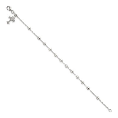 Sterling Silver CZ Fleur de Lis Cross Bracelet – view 3