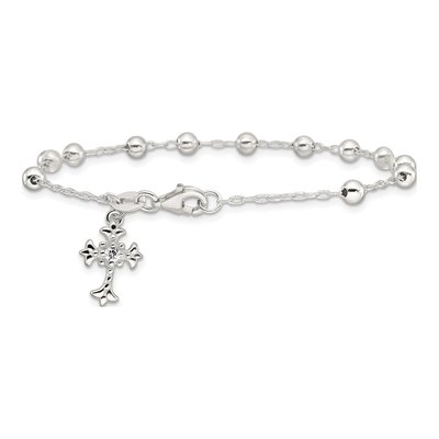 Sterling Silver CZ Fleur de Lis Cross Bracelet – view 4