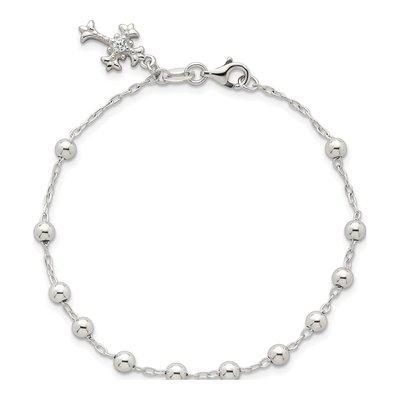 Sterling Silver CZ Fleur de Lis Cross Bracelet – view 5