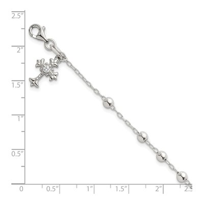 Sterling Silver CZ Fleur de Lis Cross Bracelet – view 6