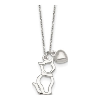 Sterling Silver Cat Heart Pendant Necklace