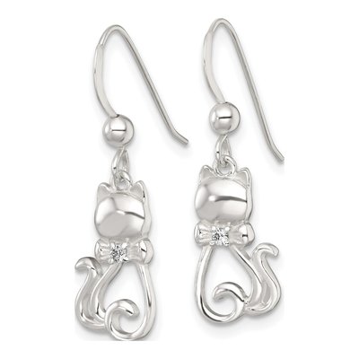 Sterling Silver CZ Cat Silhouette Bowtie Dangle Earrings – view 3
