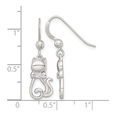 Sterling Silver CZ Cat Silhouette Bowtie Dangle Earrings – view 4