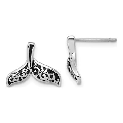 Sterling Silver Whale Tail Filigree Stud Earrings