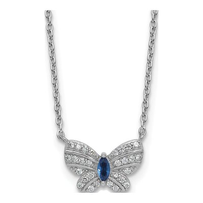 Sterling Silver CZ Glass Butterfly Pendant Necklace