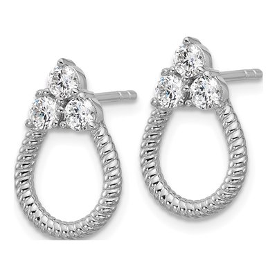 Sterling Silver CZ Textured Loop Stud Earrings – view 2