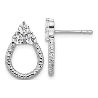 Sterling Silver CZ Textured Loop Stud Earrings