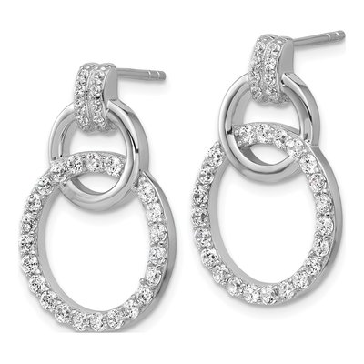 Sterling Silver CZ Two Circle Dangle Earrings – view 2