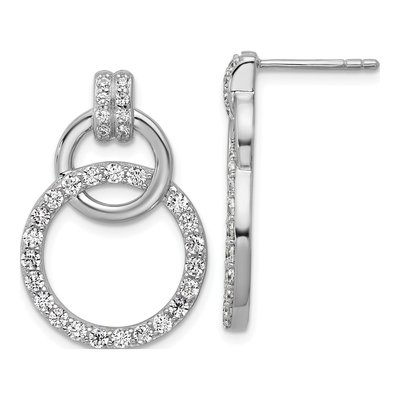 Sterling Silver CZ Two Circle Dangle Earrings