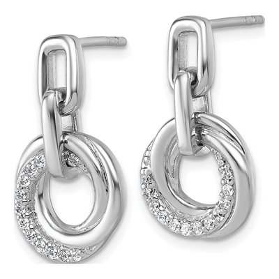 Sterling Silver CZ Circle Twist Dangle Earrings – view 3