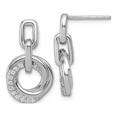 Sterling Silver CZ Circle Twist Dangle Earrings