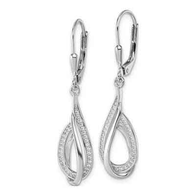 Sterling Silver CZ Teardrop Swirl Leverback Earrings – view 3