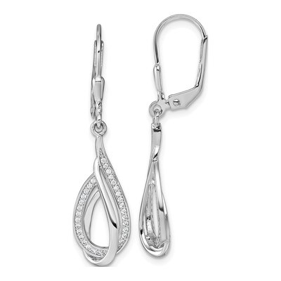 Sterling Silver CZ Teardrop Swirl Leverback Earrings