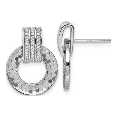 Sterling Silver CZ Doorknocker Dangle Earrings