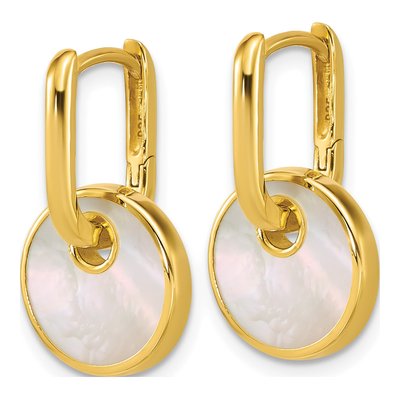 Gold-Plated Sterling Silver 22mm Mother of Pearl Huggie Hoop Earrings – view 2