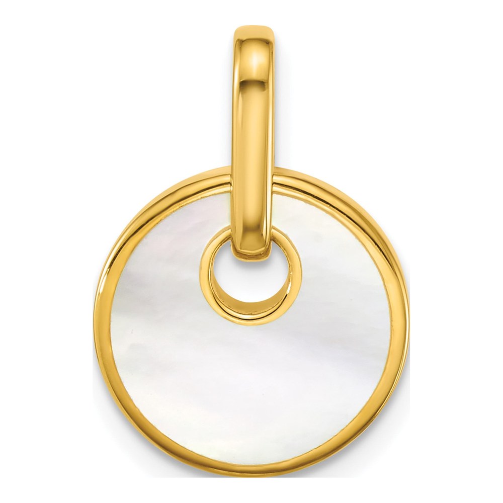 Sterling Silver Gold-Plated Polished Mother Of Pearl Circle Drop Pendant