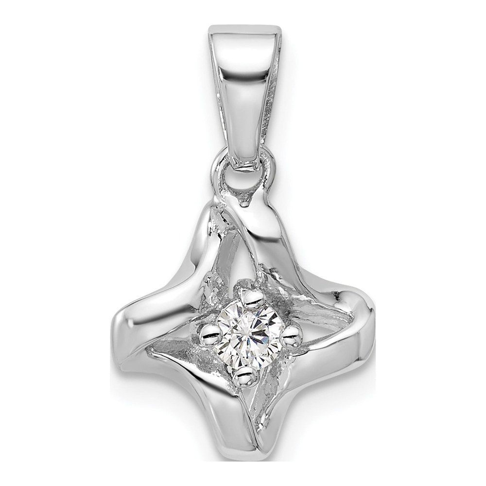 Sterling Silver Rhodium-Plated Polished Cz Twisted Pendant