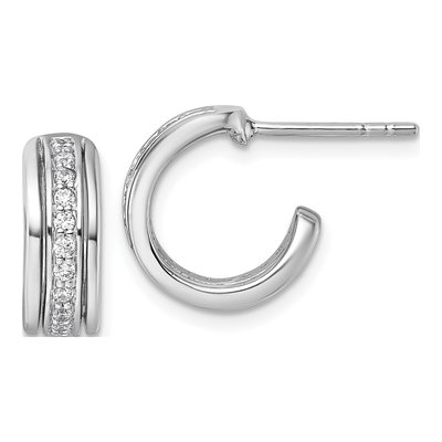 Sterling Silver 13mm CZ J- Hoop Earrings