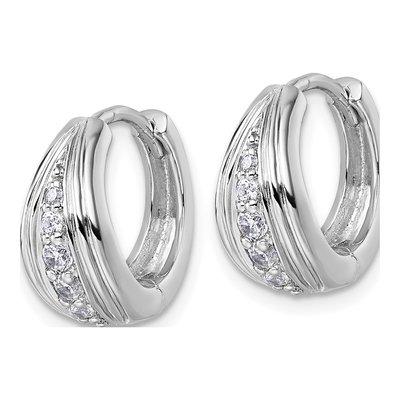 Sterling Silver 14mm CZ Huggie Hoop Earrings – view 3