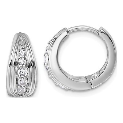 Sterling Silver 14mm CZ Huggie Hoop Earrings