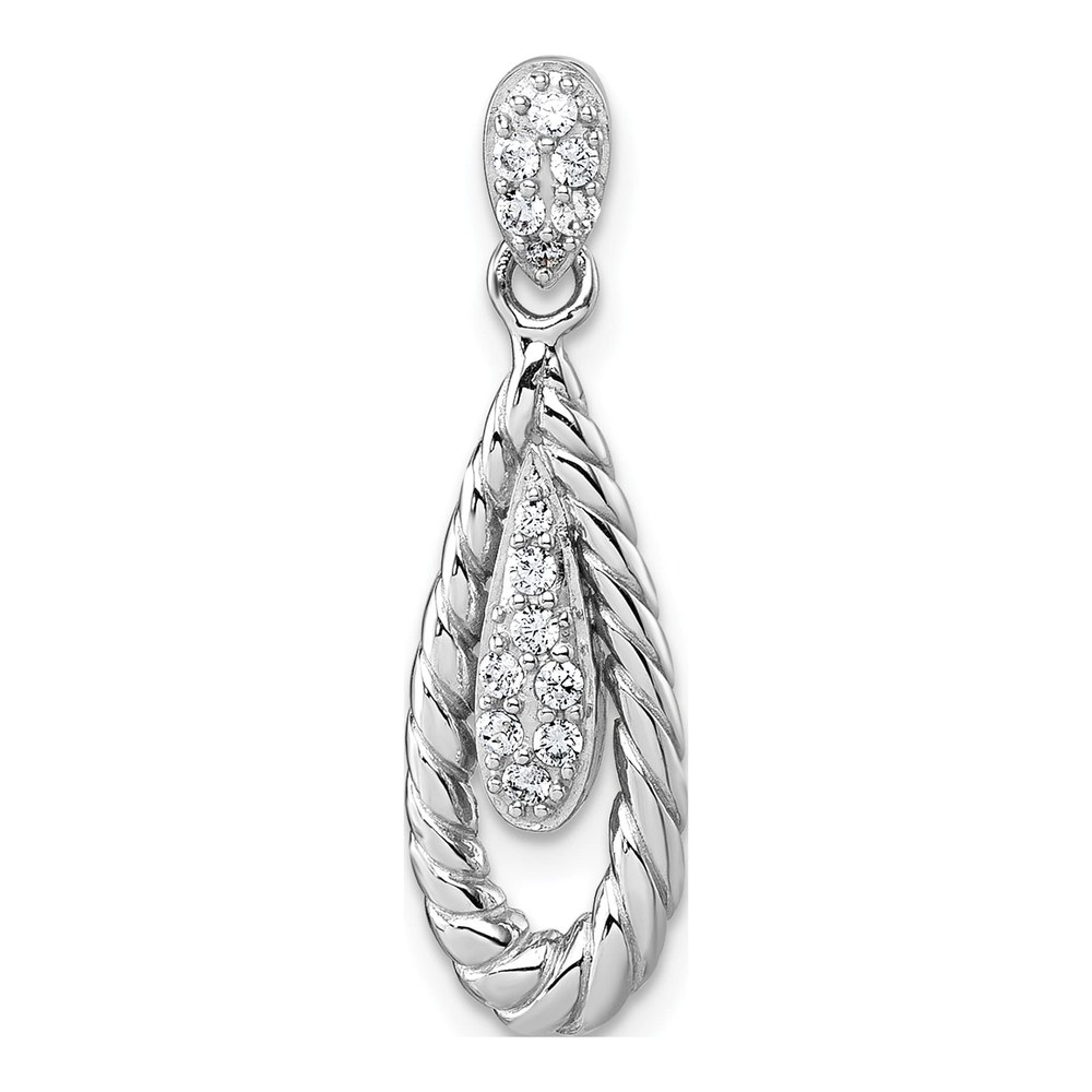 Sterling Silver Rhodium-Plated Polished Cz Twisted Teardrop Pendant