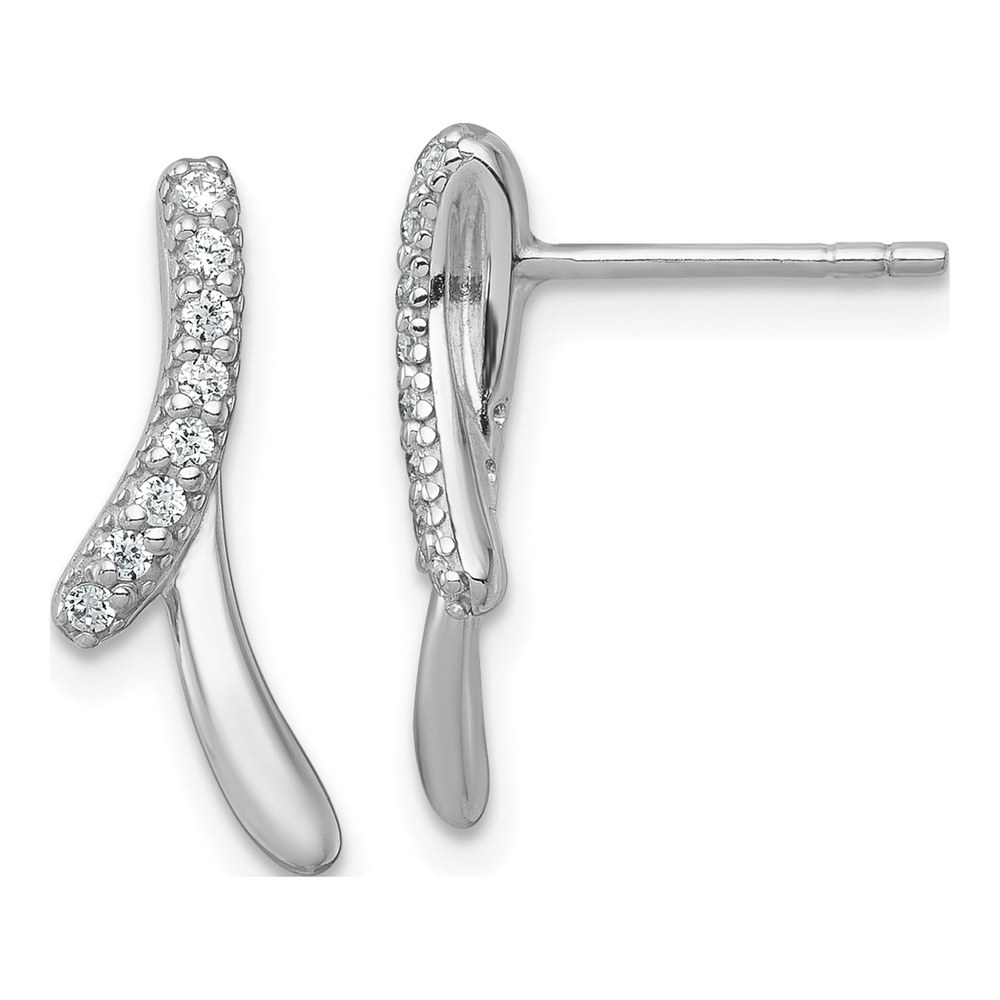 Sterling Silver Rhodium-Plated Polished Fancy Cz Ribbon Post Earrings