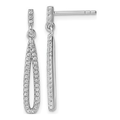 Sterling Silver CZ Oval Dangle Earrings