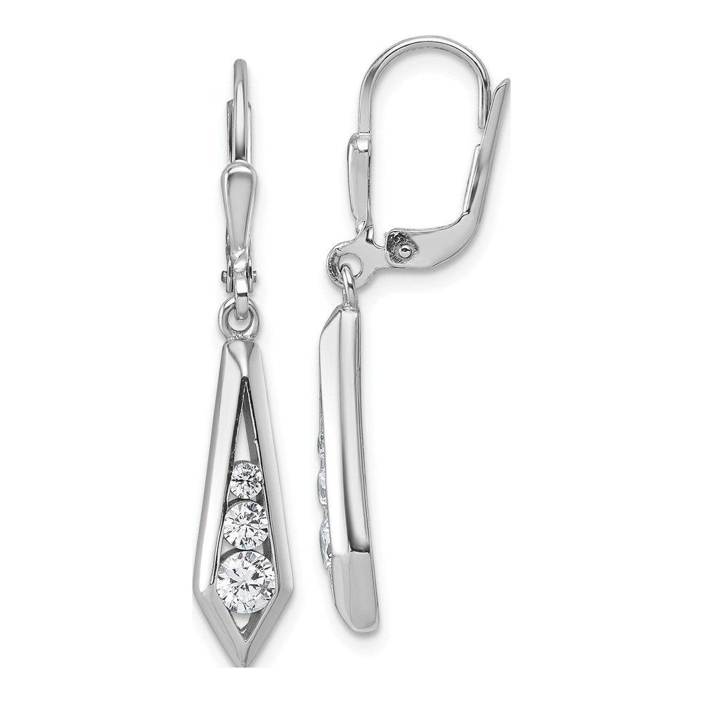 Sterling Silver Rhodium-Plated Polished Fancy Cz Kite-Shaped Leverback Earrings