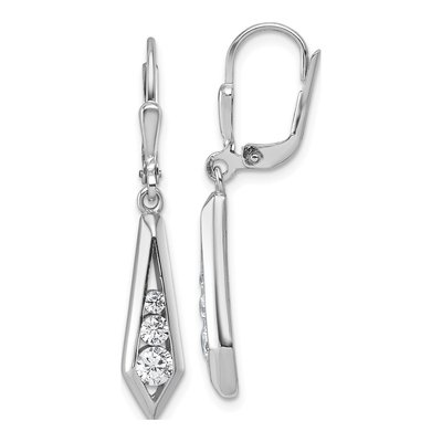 Sterling Silver CZ Kite Leverback Earrings