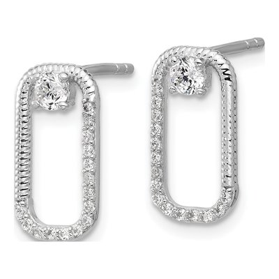 Sterling Silver CZ Textured Rectangle Dangle Earrings – view 2
